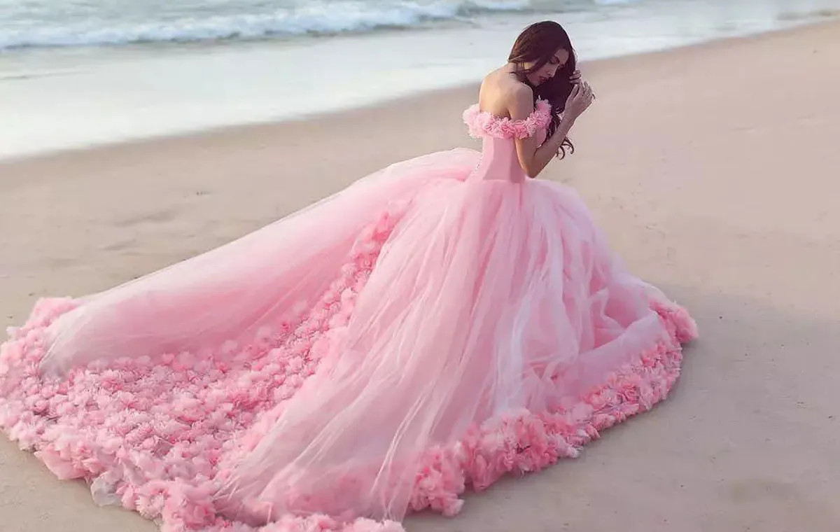 princessly flower tulle engagement photo gowns