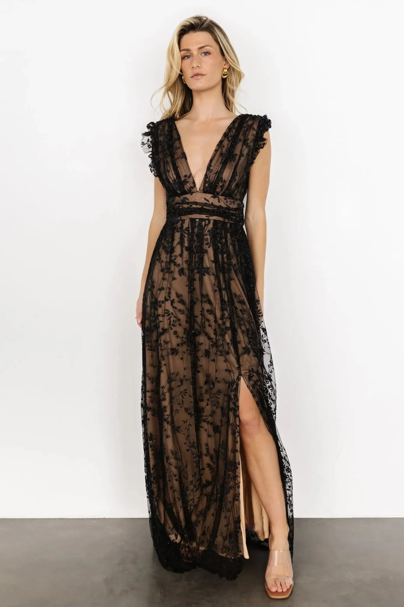 black lace nude linning evening gown black lace nude linning evening gown