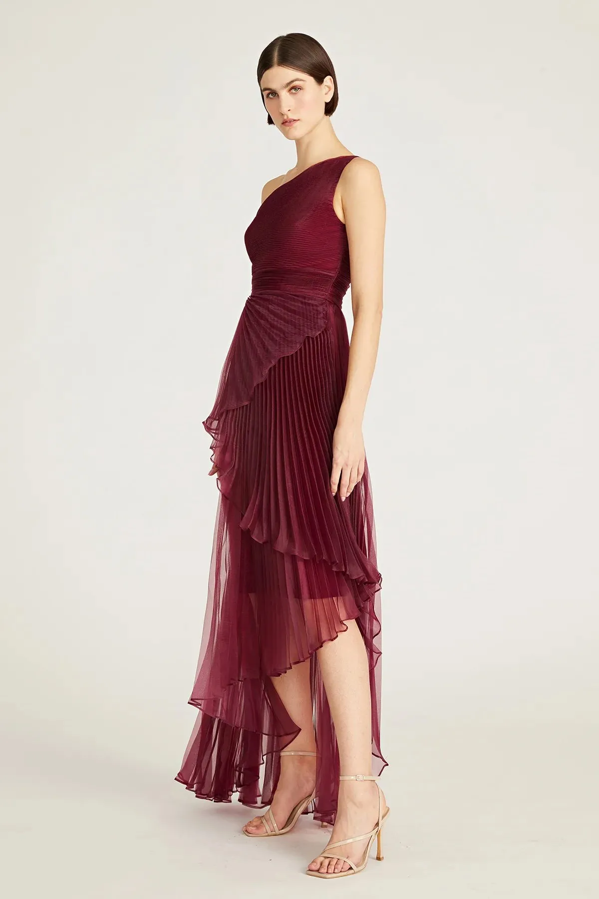 dark red pleated organza asymmetrical dress dark red pleated organza asymmetrical dress