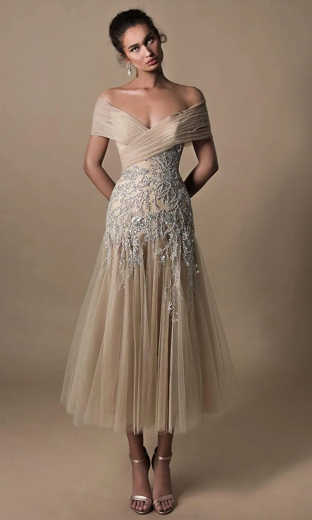 embroidered off-shoulder champagne tulle cocktail dress embroidered off shoulder champagne tulle dress
