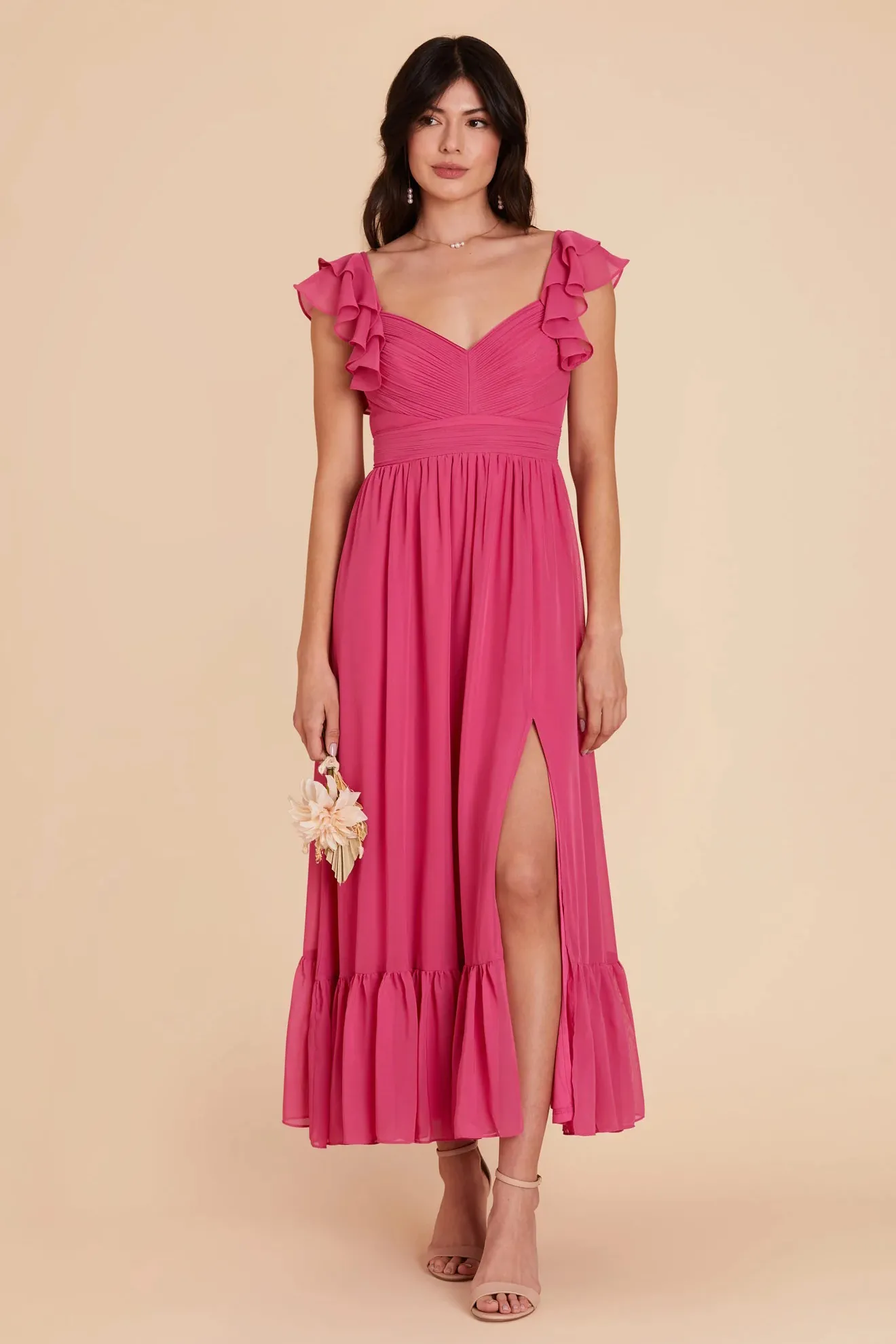 fuchsia chiffon flutter sleeve midi dress fuchsia chiffon flutter sleeve midi dress