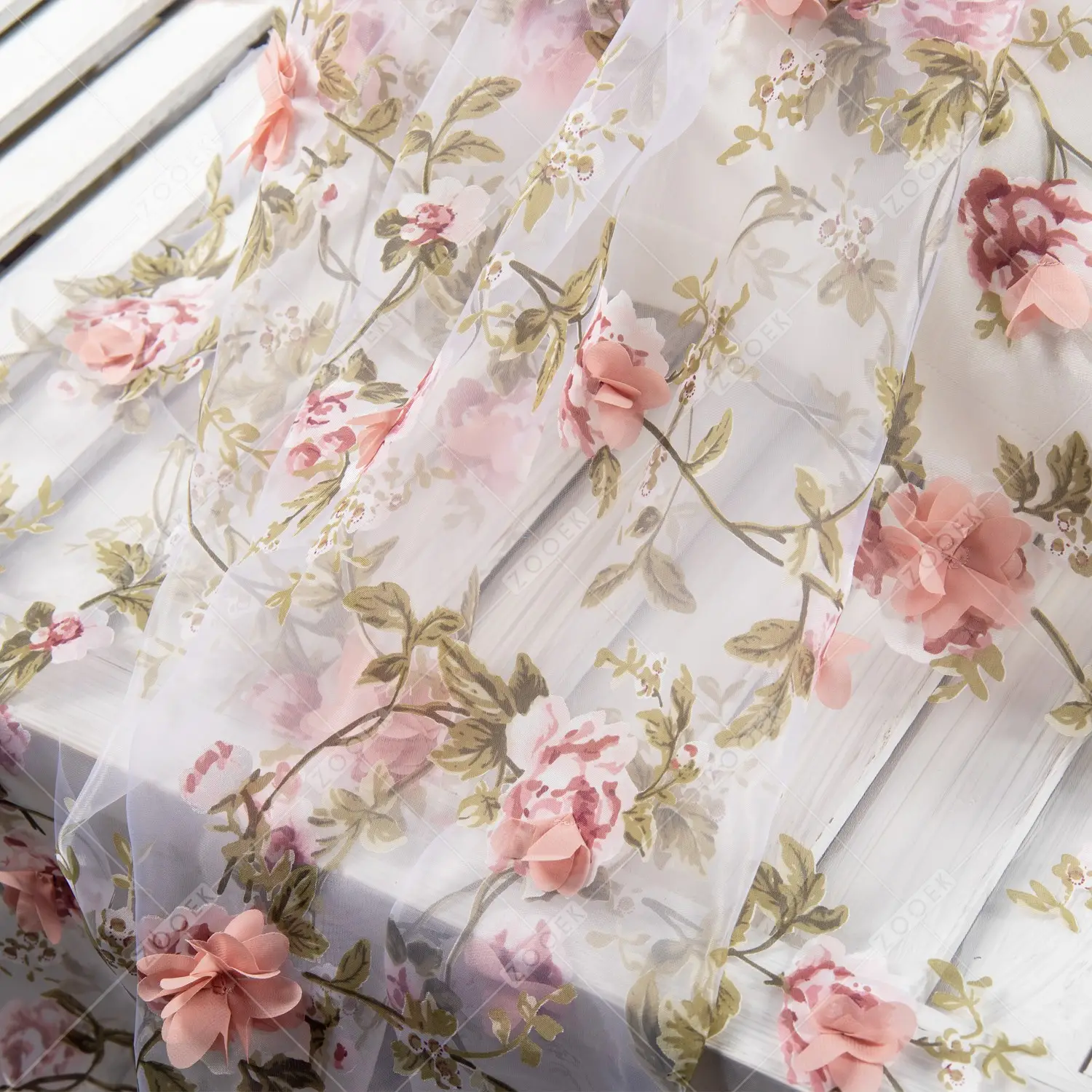 Vintage Floral Fabric, Floral Lace Organza Mesh Material - ZOOEK