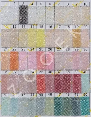 small and dense white diamond glitter mesh fabric color chart