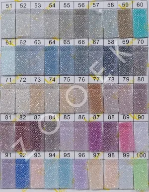 small and dense white diamond glitter mesh fabric color chart
