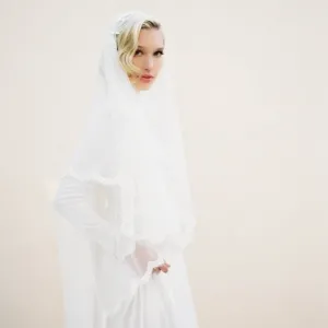 lace edged cap veil with draped front waltz length hem