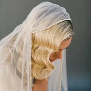 boho headpiece beaded edge waltz length cap bridal veil