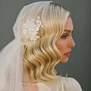 vintage beaded lace waltz length blusher juliet cap veil