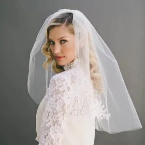romantic cut edge tulle with lace short wedding veil
