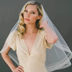 stylish ivory horsehair trim elbow length wedding veil