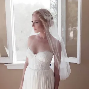 floral lace tulle elbow length juliet cap bridal veil