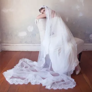 graceful cathedral length lace edge mantilla wedding veil