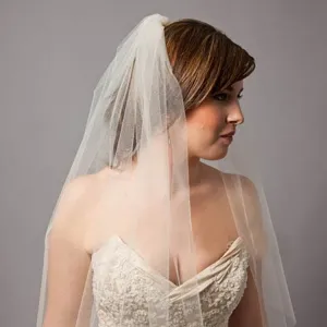 single tier champagne tulle raw edge short wedding veil