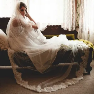 scalloped lace edge ivory tulle cathedral wedding veil