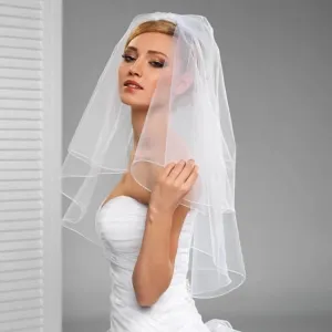 elbow length 2 tiers tulle wedding veil with pencil edge