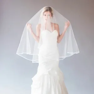 classic fingertip length pencil edge blusher bridal veil