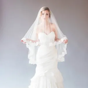 vintage fingertip length blusher veil with scalloped edge
