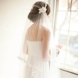 feminine waltz length lace edge 3d flower bridal veil