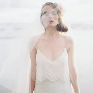 single tier ivory tulle cathedral length bridal veil