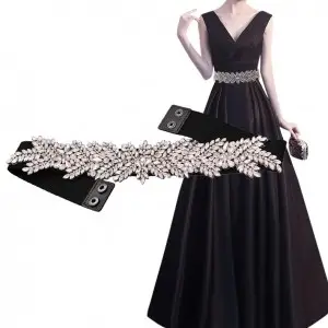 elastic wide sash with rhinestones beaded belt for dress
