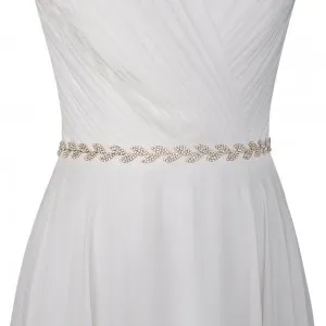 glistening silver crystal leaf thin belt