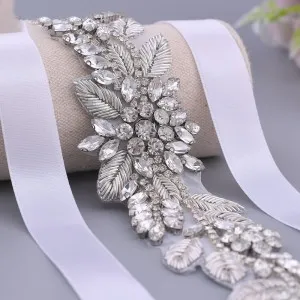 boho leaf vine wedding dress sash with sparkling crystals