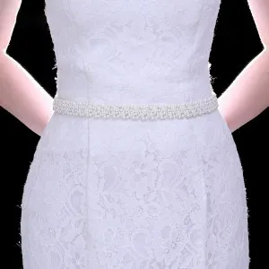 classic light champagne full pearl thin belts for dresses