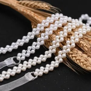 elegant pearls organza ribbon waist belt for women outfit