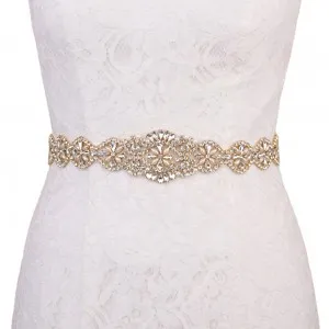dazzling gold rhinestones beads womens wide sash belt
