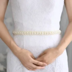 attractive ivory pearl satin sash belt for formal gowns