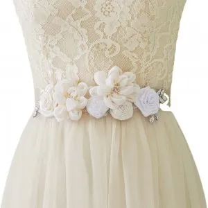 cream 3d rose flowers beaded satin sash for baby shower