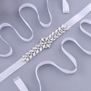 sparkling silver beads ivory satin party dress sash belt