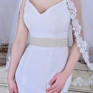vintage ivory pearl beaded wide belt for wedding dress