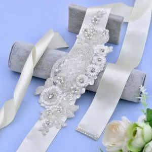 vintage inspired beaded pearls flower bridal sash belt