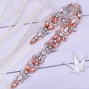 luxury pearls crystals beaded pink sash bridal accessory