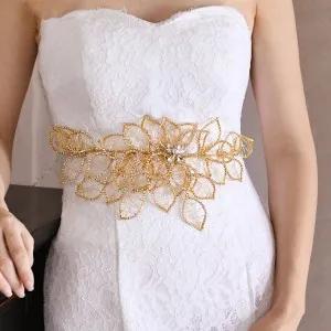 gorgeous metallic gold leafs beaded wedding belt