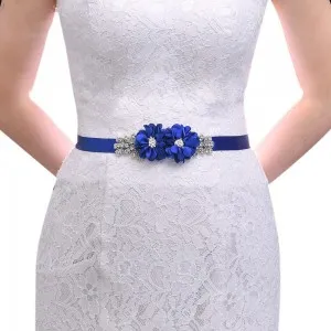 vintage inspired royal blue beaded flower bridal sash
