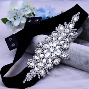 modern beaded black womens stretch belt for dresses