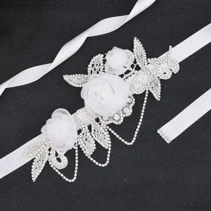 shining beaded tassel 3d rose flower belt for party dress