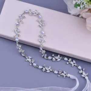 luxury opal diamonds beaded organza ribbon thin sash belt