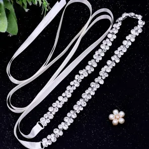gorgeous clear crystals wedding dress thin belt