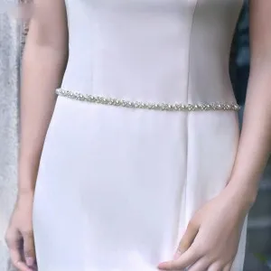 classic pearl beaded thin chain belt for women outfit