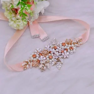 unique blush pink floral beaded belt for women