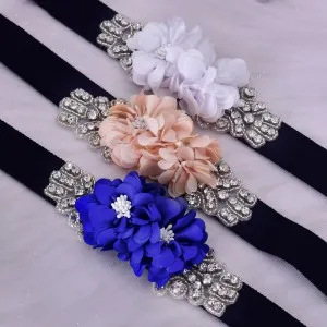 romantic beaded flowers black elastic belt for dresses
