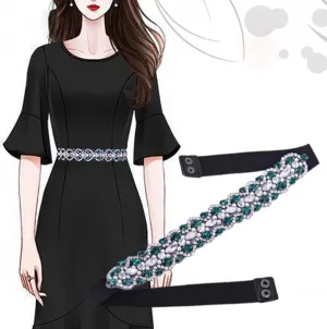 elegant black elastic belt with emerald silver rhinestone