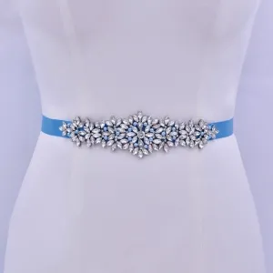 sparkle blue beading silver rhinestone belt for women