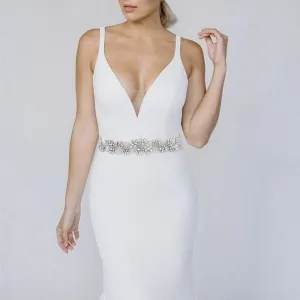 exquisite beaded rhinestones thin bridesmaid dress belt