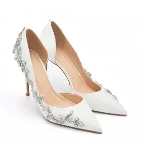 sparkly beaded french style pointy toe bridal pumps