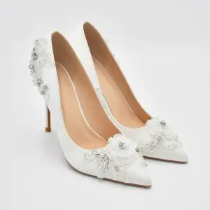 delicate 3d flower crystals satin bridal stiletto heels