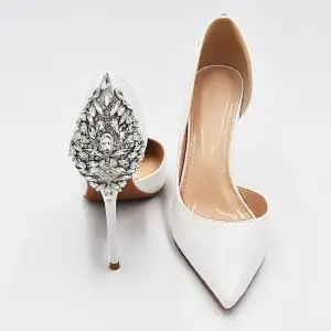 rhinestones beaded stiletto white leather womens pumps