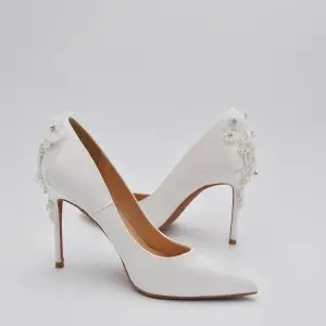 pearl flower white satin 10cm stiletto bridal party pumps